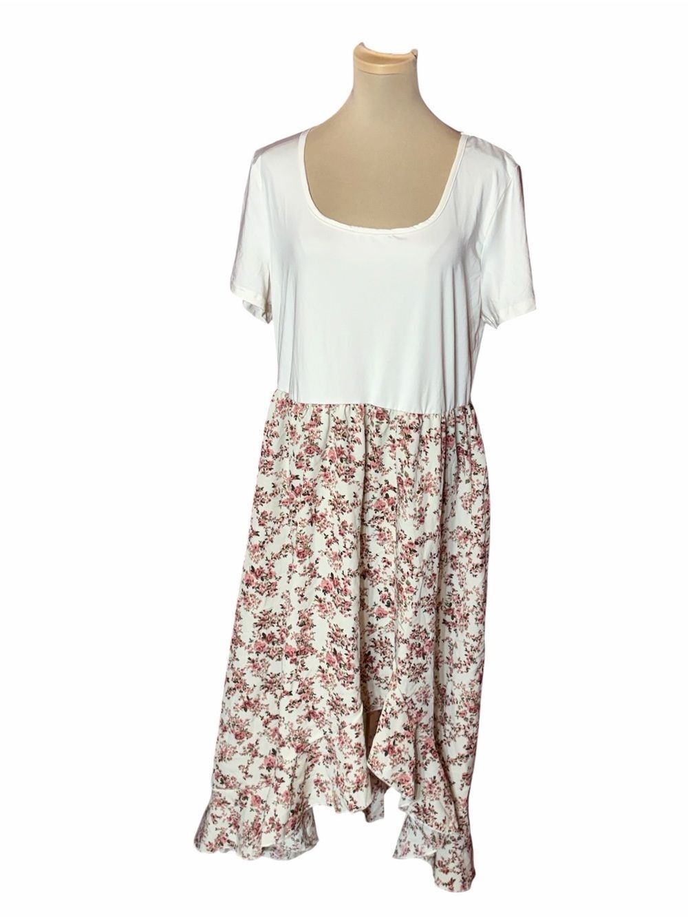 Emery Rose White & Pink Floral Midi Dress Plus Size 1X Cottagecore